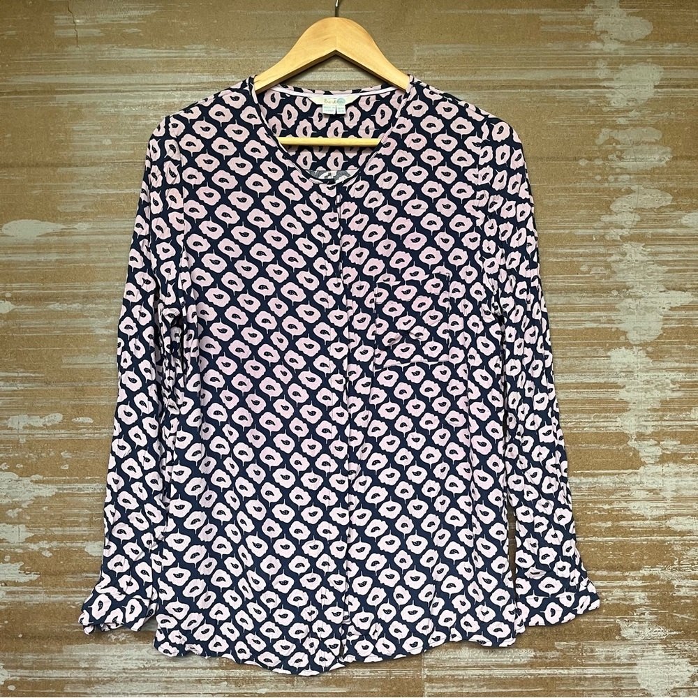Boden Navy and Light Pink Print Long-Sleeve Blouse